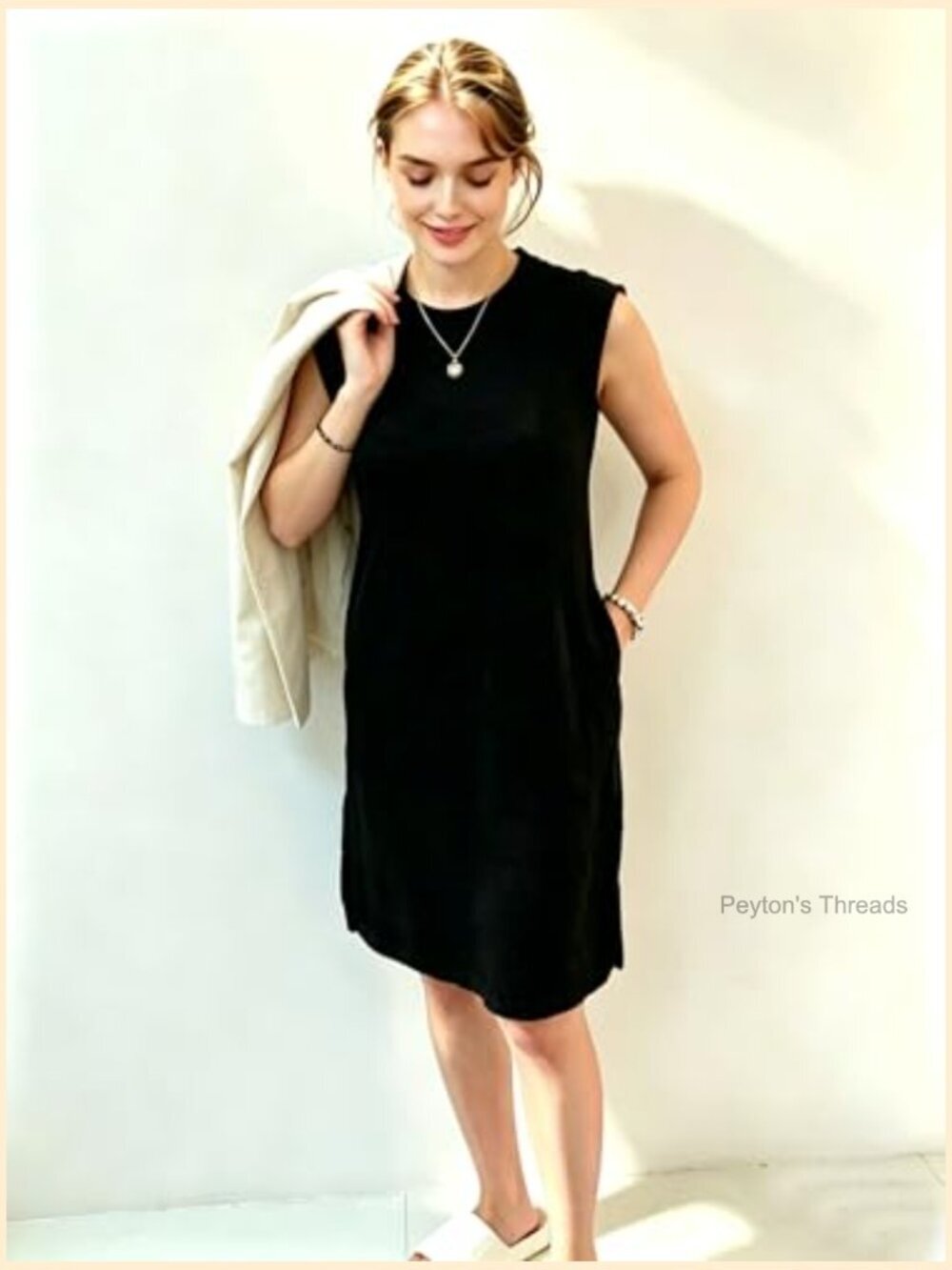 Sleeveless Midi Dress with Pockets, Wrinkle-Free, Loose Fit - Picture 5 of 7